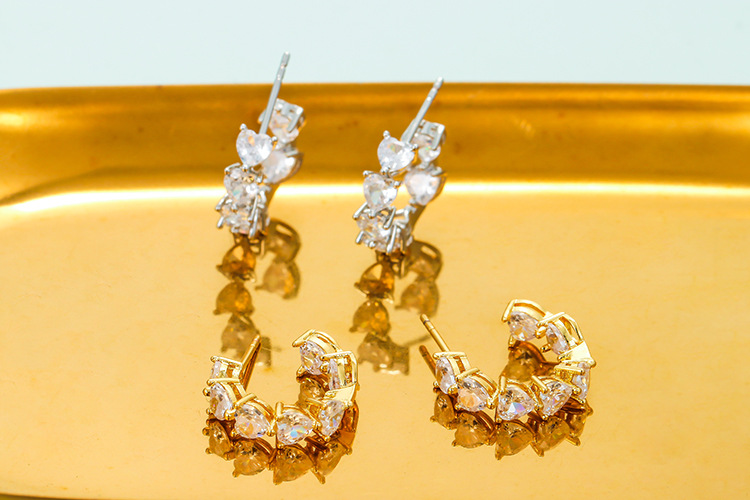 4g Weight Electroplating Gold Plating Process Geometric Plating Metal Zircon Copper Earrings