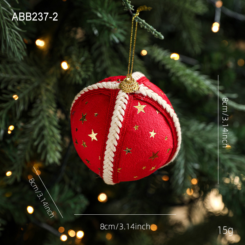 Nuevos productos transfronterizos 8CM bola de espuma colgante árbol de Navidad colgante decoración bola de estrella tela impresa bola decoración