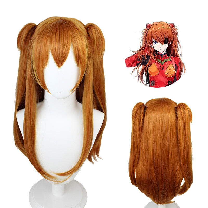 Eva Neon Genesis Evangelion Wig Asuka Cos Wig Cross-Border Orange Double Ponytail Tiger Mouth Clip Wig