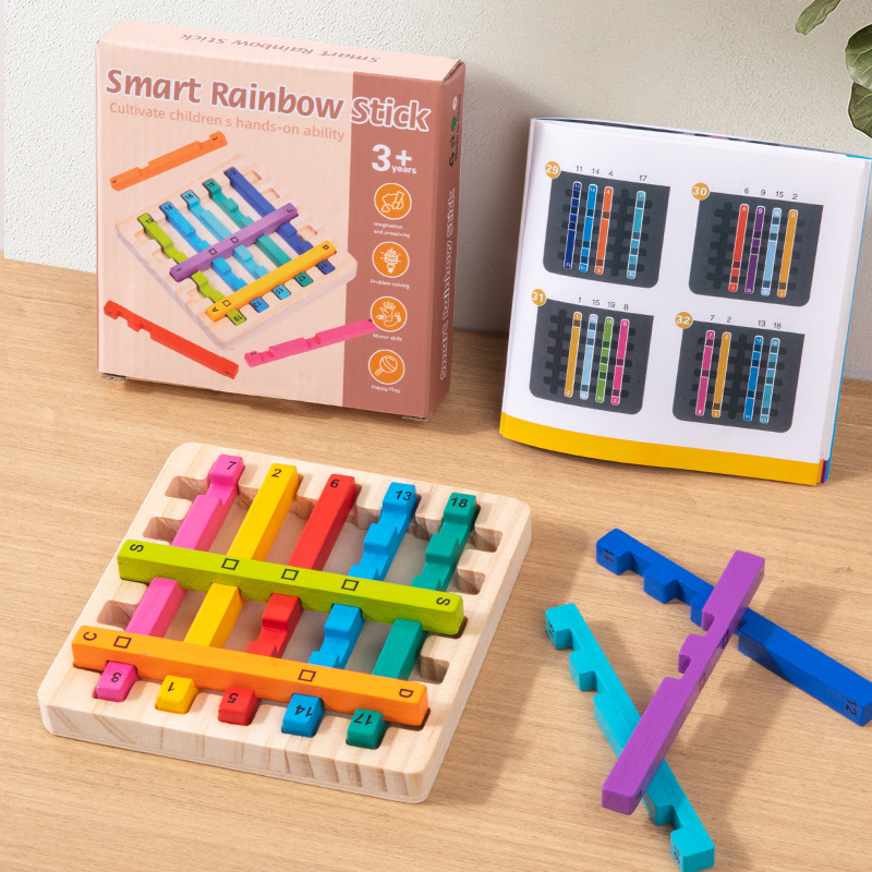 Cross-Border Wooden Rainbow Stick Educational Toy Kidsren's Logical Thinking Training Level Brain-Burning Tabletop Game