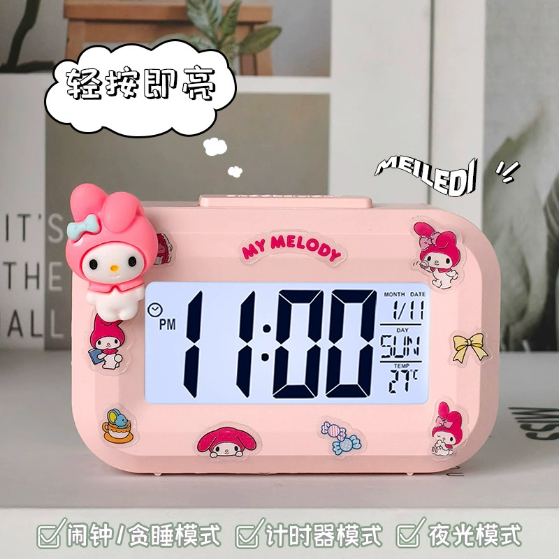 Детский цифровой будильник в мультяшном стиле Hello Kitty, часы/будильник/таймер, розовый/белый