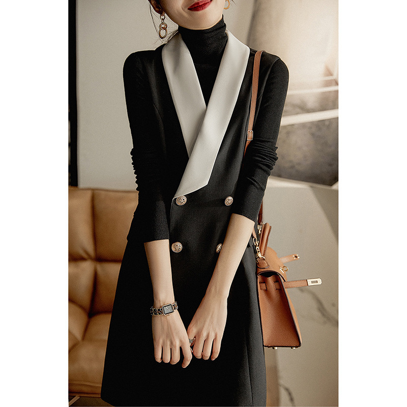 Spot factory wholesale gao quality OL modern shirt shawl collar slim suit vest wool dress women