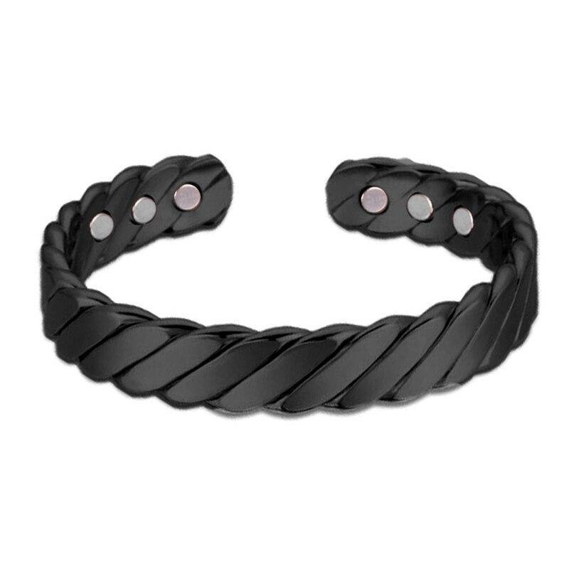 Pulseras magnéticas para parejas, ecológicas, de aleación, populares, a la moda, abiertas, con cinco colores opcionales y diseño a rayas.