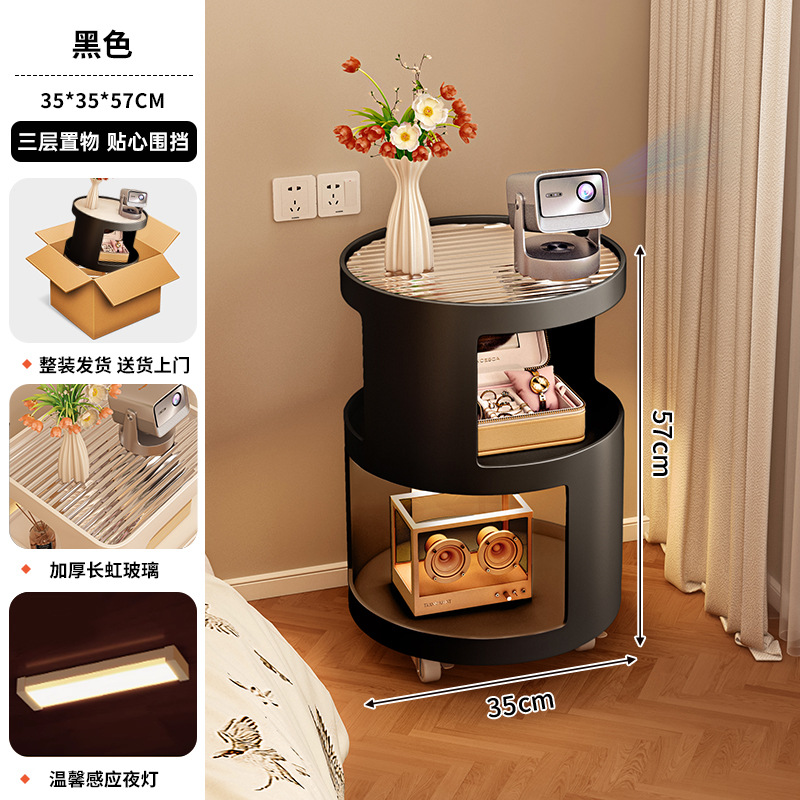 Mesa de cabezal de cama pequeña y simple, estante de cabezal de cama moderno con lámpara de hierro forjado, tablero de borde móvil creativo