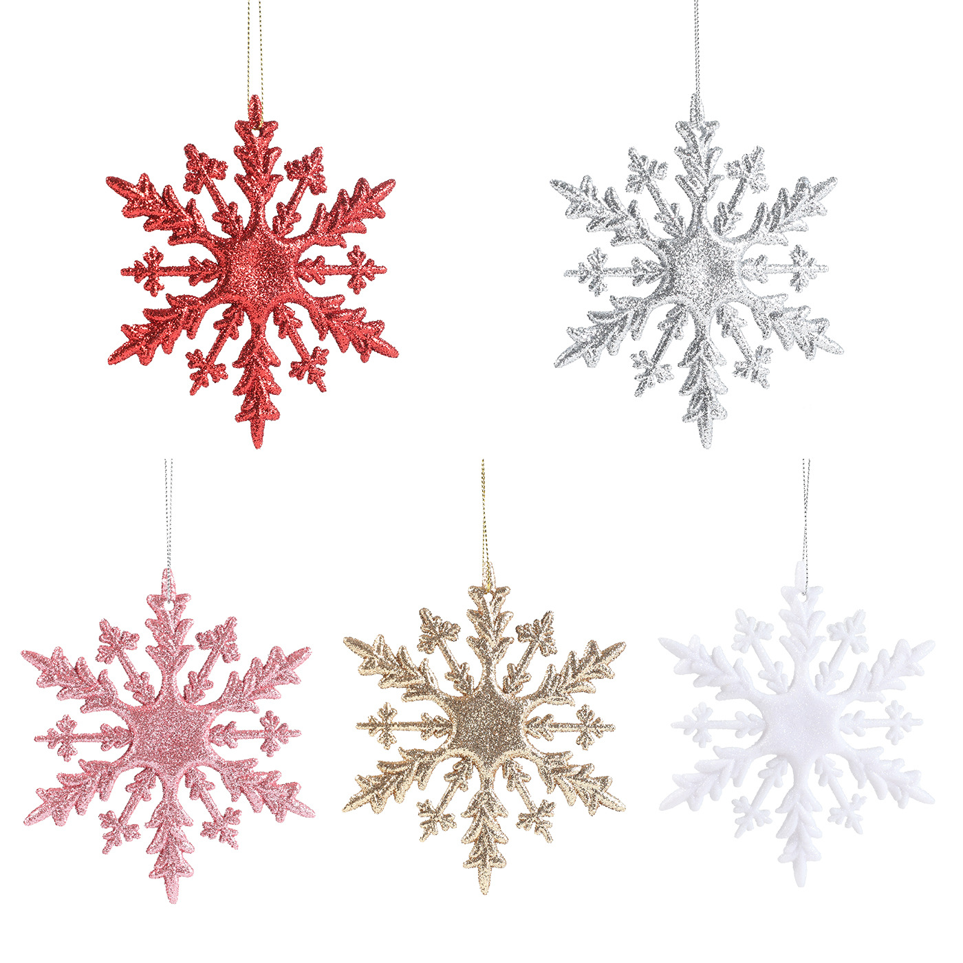 Nuevo transfronterizo 11CM plástico adhesivo flocos de nieve colgante caja de árbol de Navidad accesorios de decoración accesorios de color