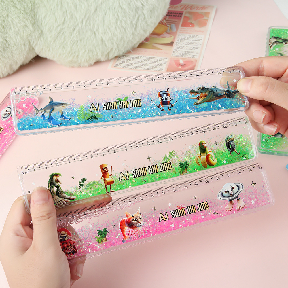 Montañas de dibujos animados y mares a través de AI arena flotante regla recta 20cm regla grande regla de flujo de ensueño colorido estudiantes artículos de papelería