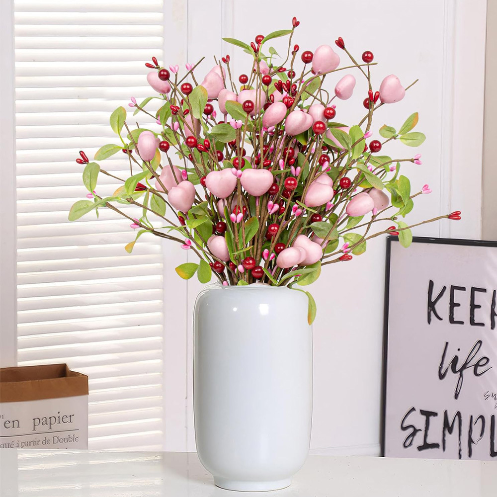 Día de San Valentín 6 amor de simulación de hojas verdes, bayas, frutas rojas, adornos de sala de estar, decoraciones de diseño transfronterizo para el hogar