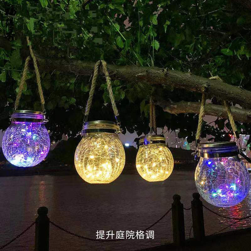 Solar Crack Glass Ball Light Accessories Outdoor Park Stainless Steel Wishing Light Mason Jar Decorative Light