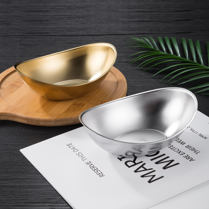 304碗韩式沙拉碗烤肉店用创意不锈钢小吃甜品碗干果盆金色元宝碗