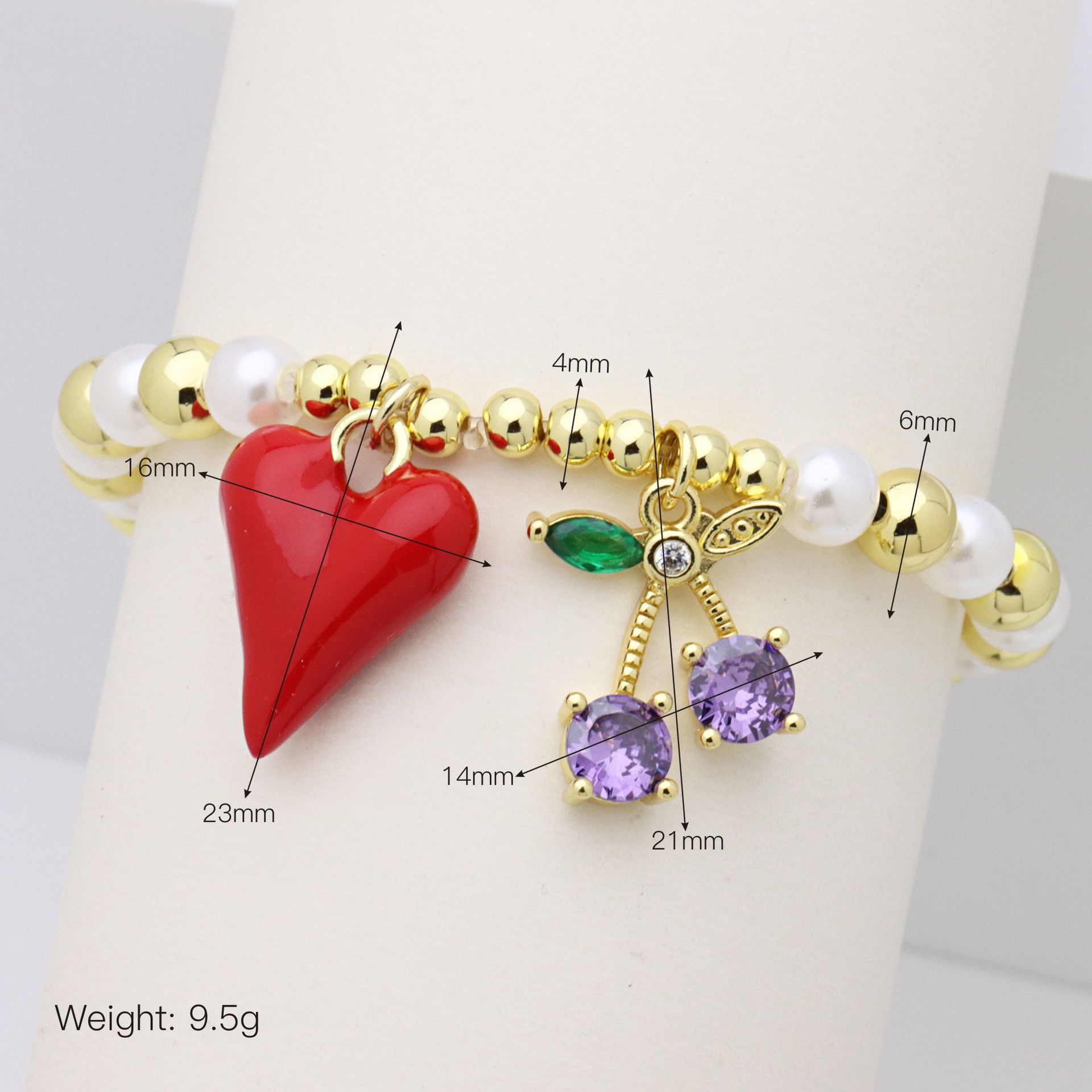 ball chain Chain Type Elegant Vintage Style Cherry Heart Shape Artificial Pearl Copper Ball Chain Beaded Bracelets Wholesale