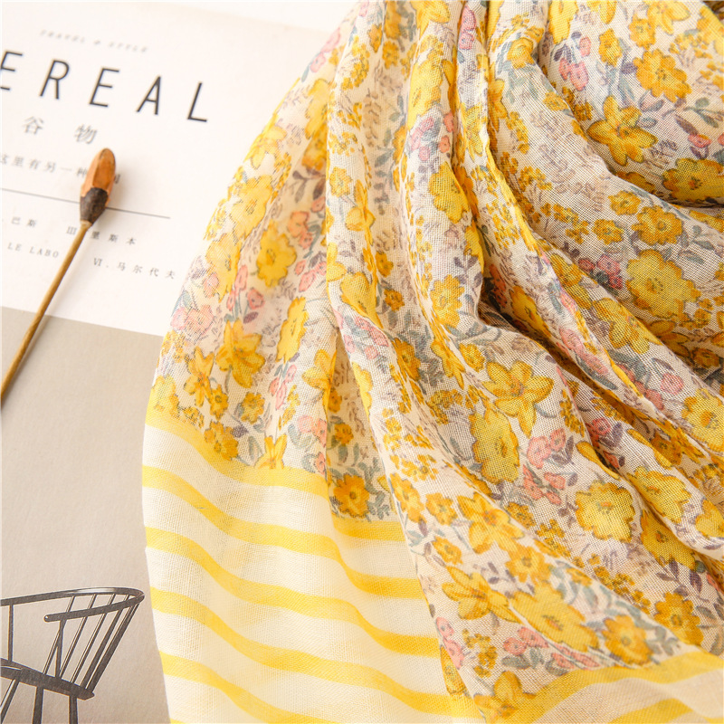 Yellow Horizontal Stripes Small Flower Sunscreen Silk Scarf Wholesale Nihaojewelry display picture 8