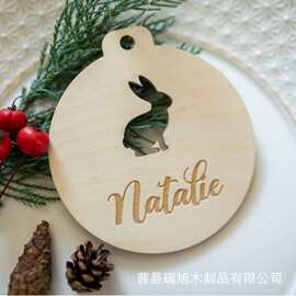 跨境热销圣诞木质挂件多个名字DIY个性化创意木质圣诞树装饰厂家
