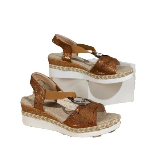 Wish Plus Size Women's Metal Buckle Decorated Raffia Wedge Sandals with Light Sole Fish Mouth Sandals