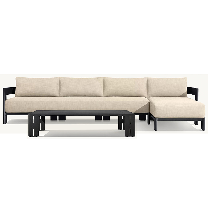 Sofá al aire libre patio teca aleación de aluminio lona cojín de esponja mesa de centro de protección solar combinación sofá de madera maciza al aire libre