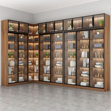 现代简约客厅书房整墙展示柜办公书架新款玻璃门书柜移门推拉门