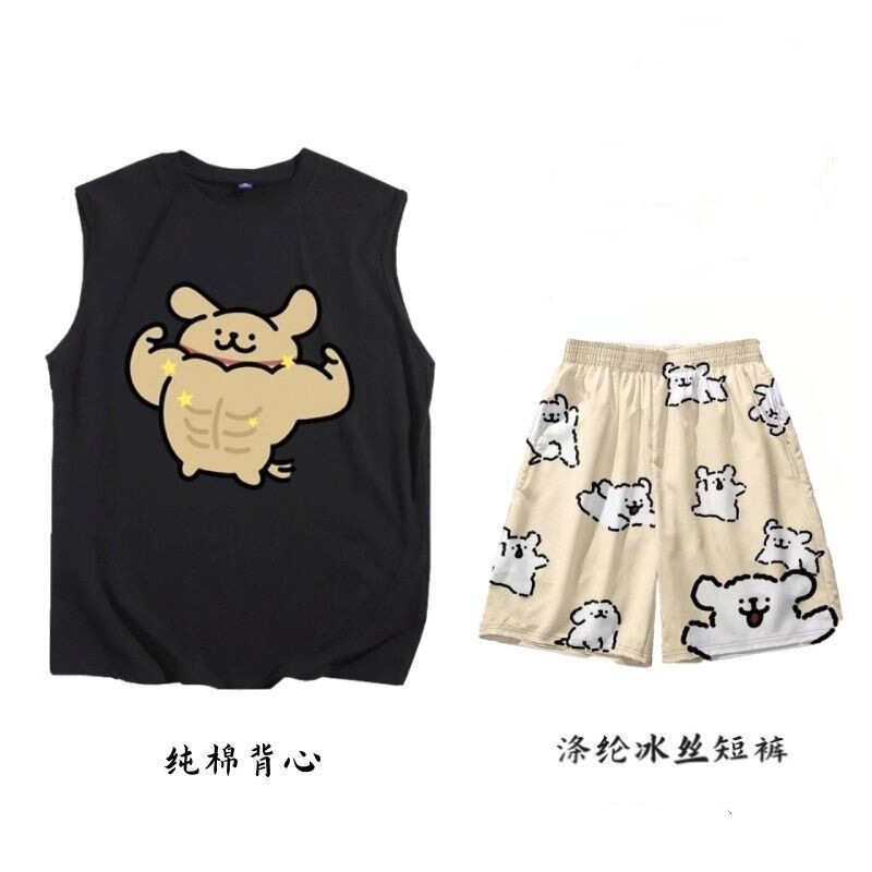 Line Puppy Cute Shorts Casual Loose Men's Sleeveless Vest Couple Outfit Home Printed Two-Piece Set 12 Line Puppy Cute Shorts Casual Loose Men's Sleeveless Vest Couple Outfit Home Printed Two-Piece Set 12