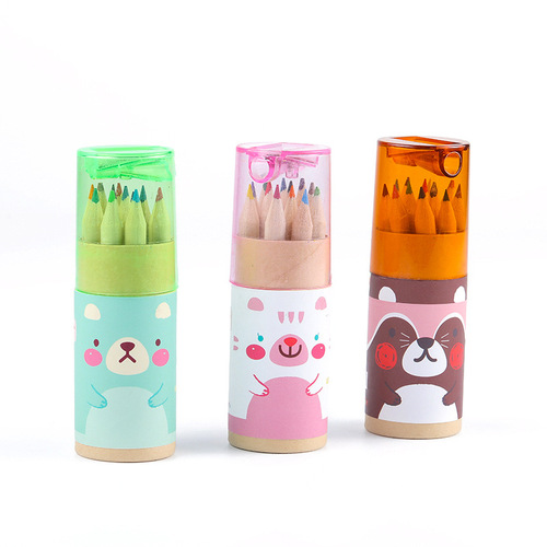 Children's log cartoon mini bear barrel colored pencil drawing brush logo gift wholesale
