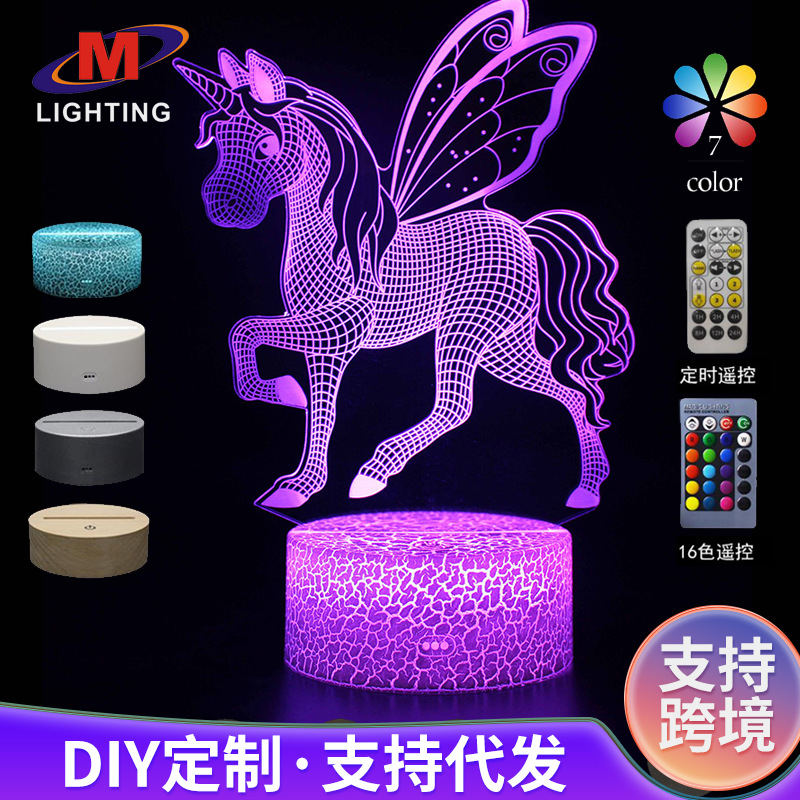 Comercio electrónico transfronterizo dedicado a la serie unicornio 3D lámpara de mesa LED lámpara de regalo creativo visual estéreo colorido luz de la noche