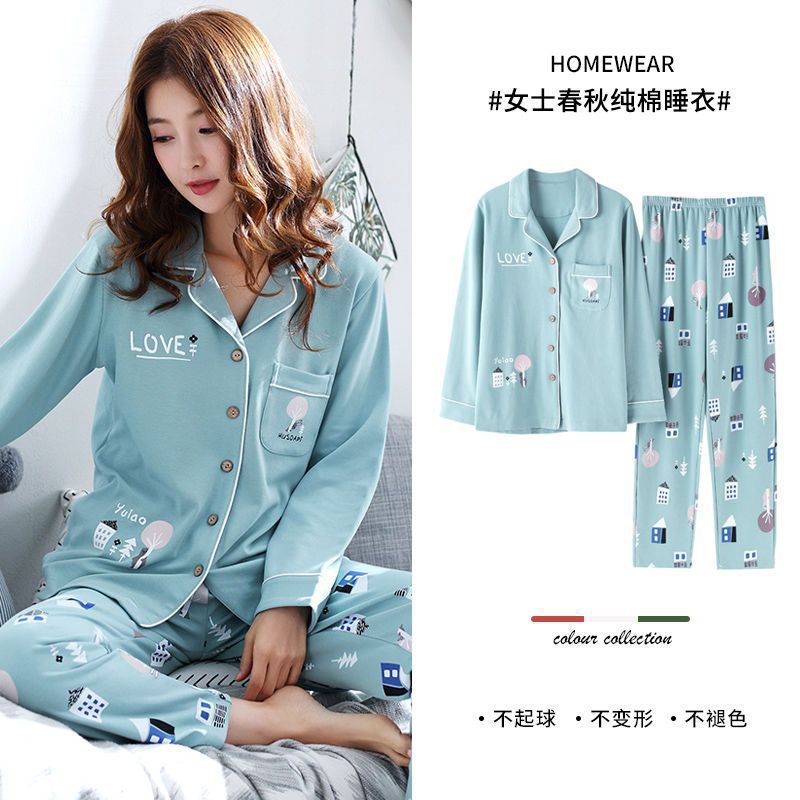 100% pijamas de algodón de las mujeres primavera y otoño traje de manga larga 2023 nuevo suelta más tamaño Otoño e Invierno Delgado homewear