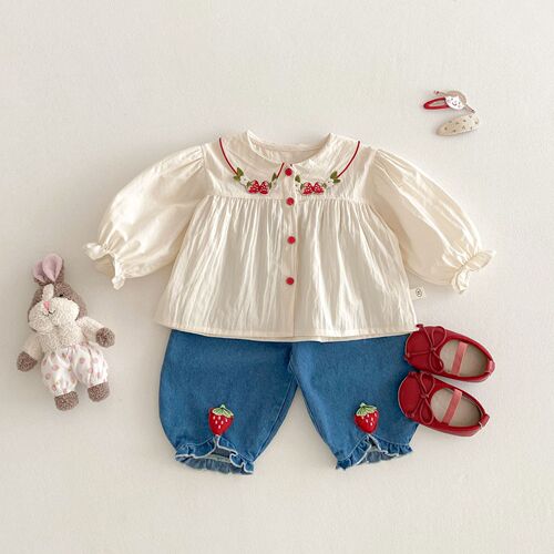 Girls 'Western-style shirt 2025 new spring Huzhou Zhili baby Korean shirt children's spring dress strawberry top