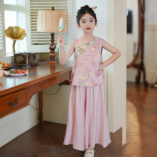53883 Ancient Style Han Dynasty Girls Suit Summer 2025 New Girls Chinese Style Vest Top New Chinese Style Children's Clothing