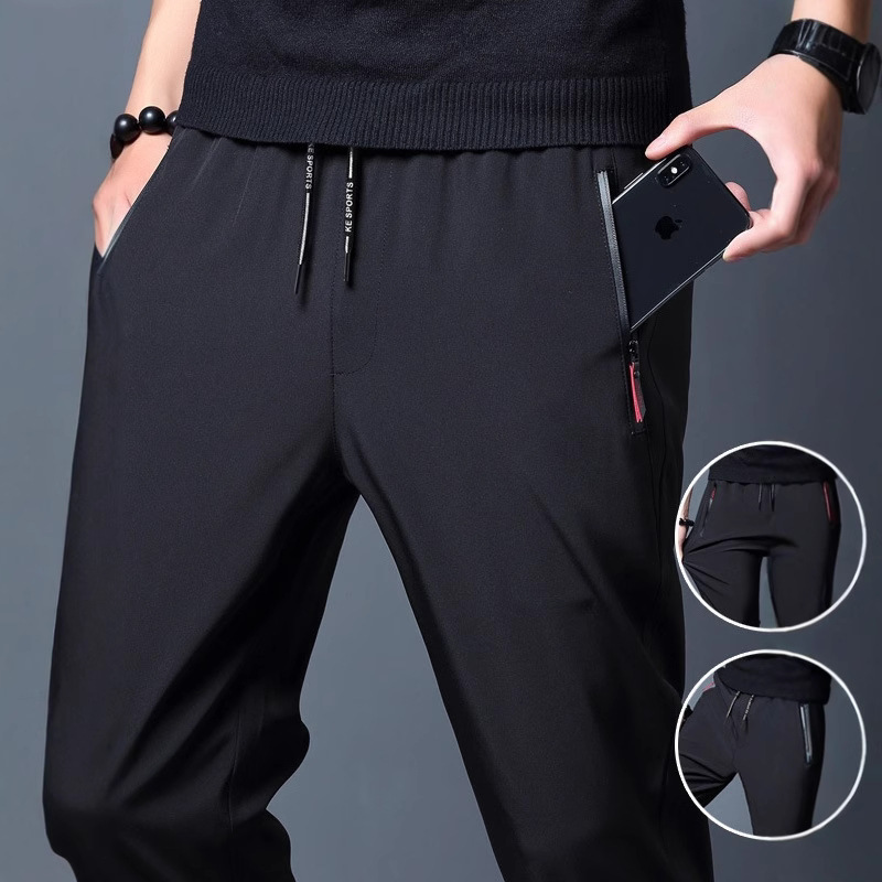 Ice Silk Summer Thin Silk Pants Men's Loose Zipper Straight Slim-Fit Casual Pants Trousers Stretch Men's Sports Pants Ice Silk Summer Thin Silk Pants Men's Loose Zipper Straight Slim-Fit Casual Pants Trousers Stretch Men's Sports Pants