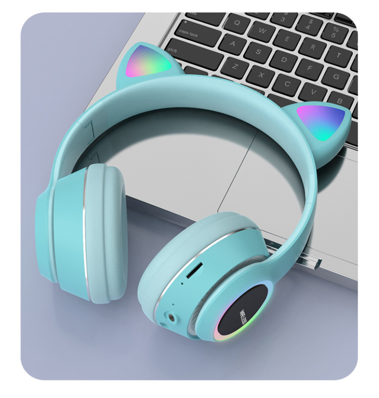 新しいかわいい猫の耳のイヤホンrgbの走馬灯の無線のヘッドセット式のbluetoothのゲームのイヤホンはカードを挿して通用することができます。|undefined