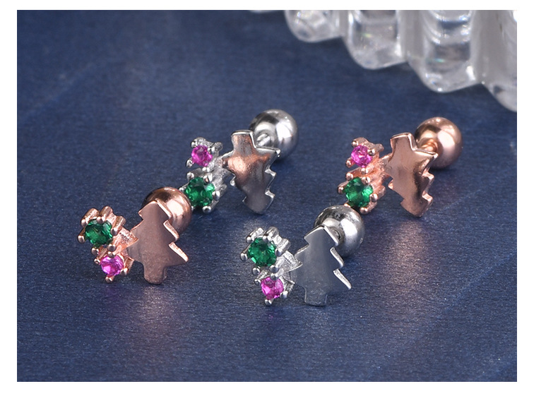 Fashion Christmas Tree Sterling Silver Plating Zircon Ear Studs 1 Pair