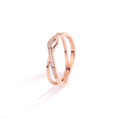 Simple ins titanium steel open ring for women rose gold zircon stainless steel couple ring non-fading niche jewelry