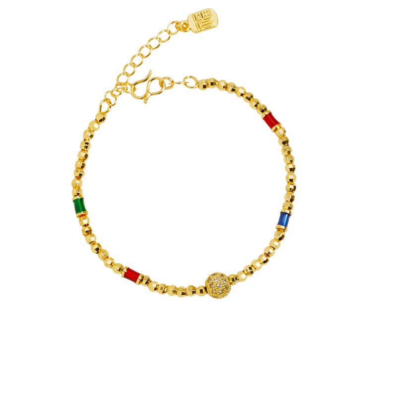 Pulsera de oro vietnamita de lujo ligera con diamantes de bola cuadrada con cuentas de brazalete de diseño de nicho de joyería al por mayor