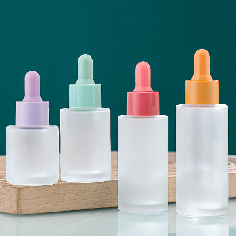 Botella de goteo de 30ml botella de aceite esencial de macarón de arena frita botella de vidrio esmerilado botella de botella de goteo de goma botella de esencia