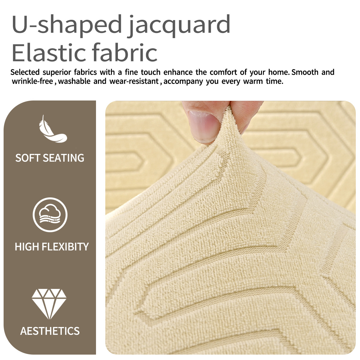 Amazon transfronterizo color sólido elástico jacquard U-silla cubierta polvo general de alta espalda cubierta de silla de comedor de hotel fabricantes al por mayor