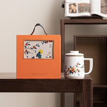 柿柿如意办公杯陶瓷水杯三件套杯子带盖茶水分离企业周年伴手礼品