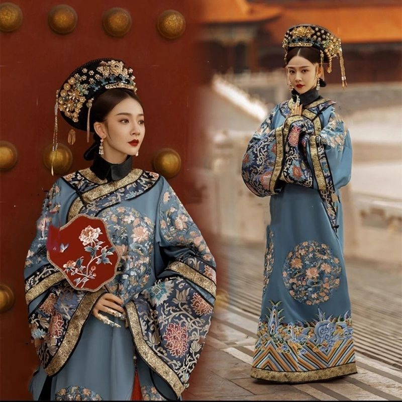 清朝皇帝吉服服装皇后故宫格格印花写真小品旗服氅衣古装古风|undefined