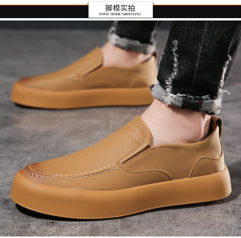 Giày nam lười đế bằng da PU phong cách công sở cổ điển, đế cao su mềm khâu tay thoáng khí — Màu nâu vàng, Màu xám chi tiết 14