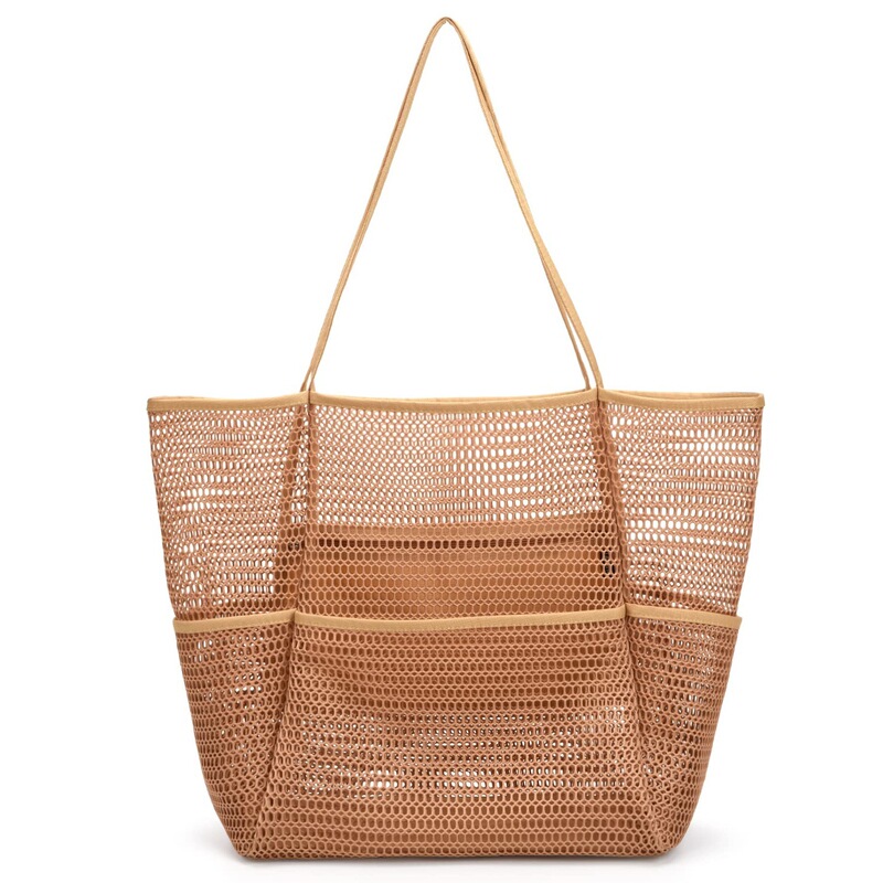 Women's Mesh Beach Tote Bag Swimming Pool Beach Vacation Family Travel Supermarket Shopping Picnic Camping Storage Bag