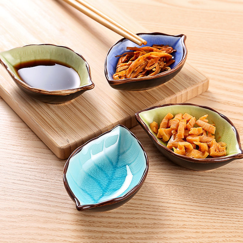 樹葉陶瓷小碟子 廚房多用調味碟 冰裂釉調料醬醋餐具用品陶瓷餐具