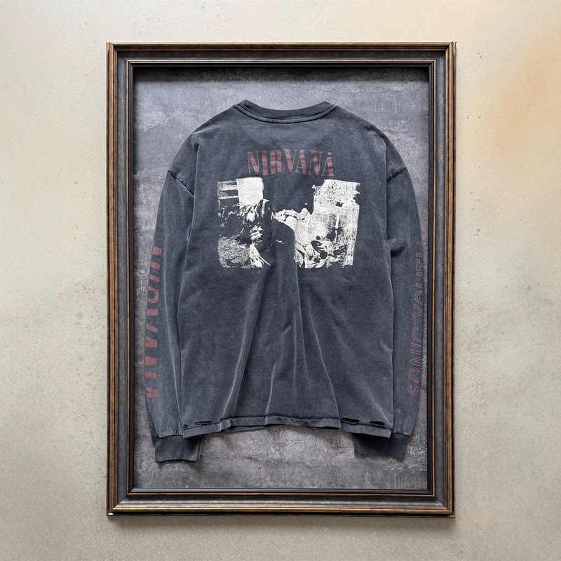 NIRVANA rock band printed long-sleeve T-shirt for men and women, loose fit, vintage street style, retro base shirt NIRVANA rock band printed long-sleeve T-shirt for men and women, loose fit, vintage street style, retro base shirt