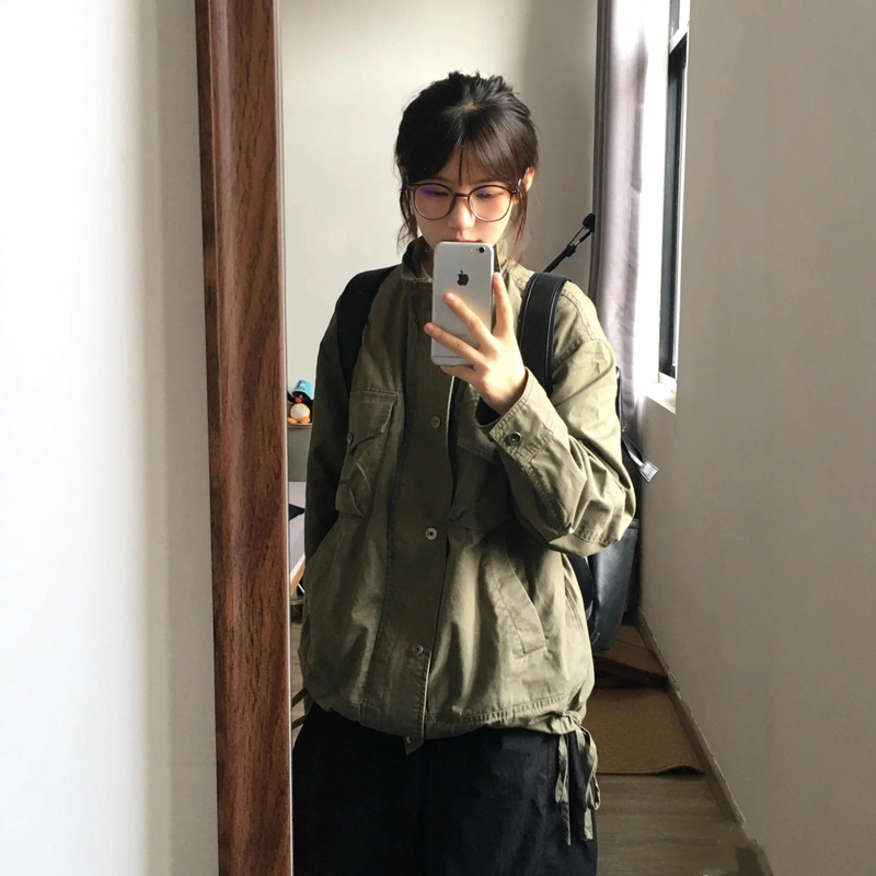 春秋款韩版简约半高领百搭拉链工装外套男女休闲宽松冲锋风衣夹克|undefined