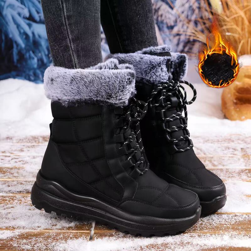 Women's High-Top Snow Boots 2025 Winter Velvet Non-Slip Waterproof Outdoor Boots Thick-Soled Warm Large Size Women's Shoes to Prevent Cold
