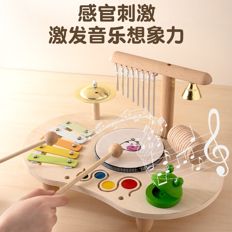 Montessori madera educación temprana multifuncional tambor liberación bebé música talento color cognición educativa iluminación juguete