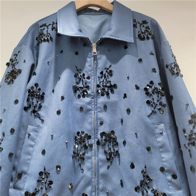 2026 primavera nueva moda casual universal cuello corto bordado chaqueta de lentejas para mujeres suelta delgasa para mujeres image 3