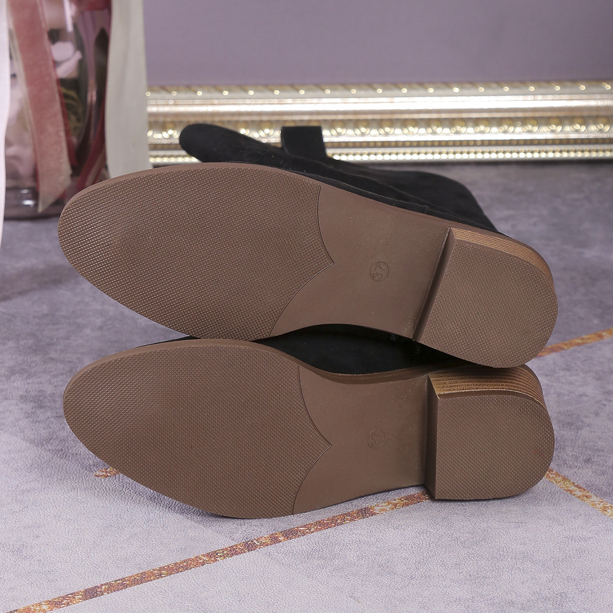 Women's Shoes Boots Large Size Fashion Boots Women's Outdoor Retro Style Pointed Toe Thick Heel Solid Color Side Zipper Women's Mid Tube Cowboy Boots_voghion.com