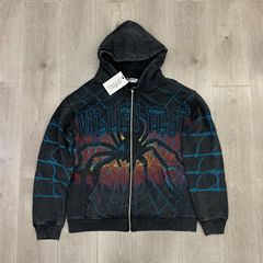 跨境潮牌Vale Big Widow Zip Up Hoodie欧美街头潮蜘蛛网开衫卫衣