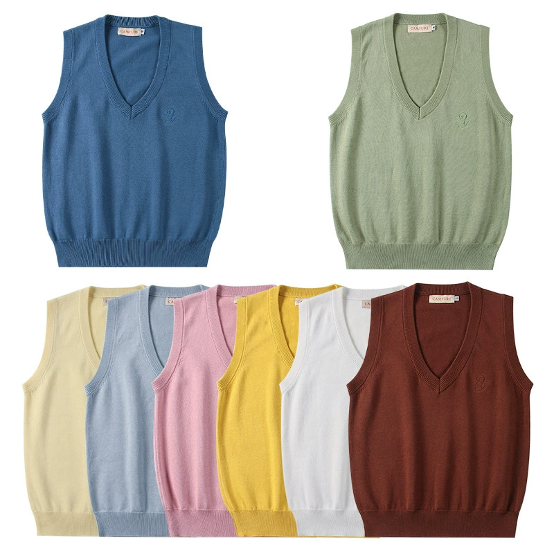 Свитер колледжа Campus Enao & Wood Средний сплошной цвет Тонкий японский студенческий пуловер Вязаный жилет Свитер