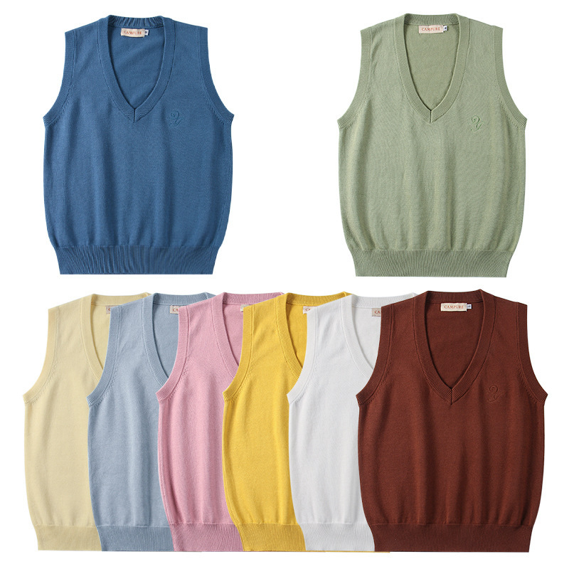 Campus College sweater Enoki & Wood medium solid color thin Japanese student pullover knitted vest sweater