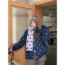 2025秋冬新款甜美风百搭宽松保暖单排扣波点长袖针织毛衣开衫女潮