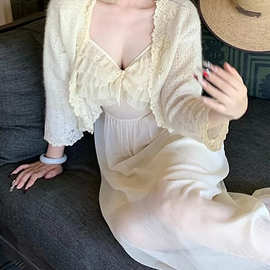 套裙组 法式温柔V领连衣裙/印花半裙中长款裙子夏天女简约