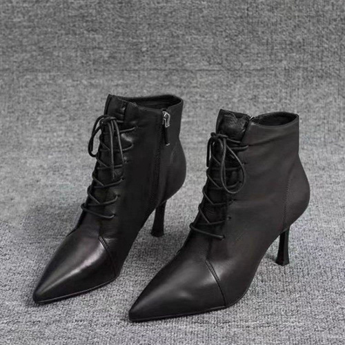 2025 Autumn New Pointed Toe Slip-On Mid-Cheel Boots Factory Wholesale European and American Fashion High Heel Short Boots Elegant Fashion Boots