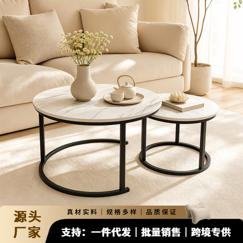 轻奢圆形子母茶几客厅可嵌套茶桌小户型铁艺网红简约大小组合茶几 家装建材厂家批发实拍图